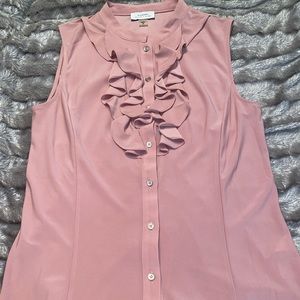 Tahari Sleeveless Ruffled Button Front Top